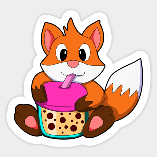 Fox at Drinking a Drink with Drinking straw Sticker